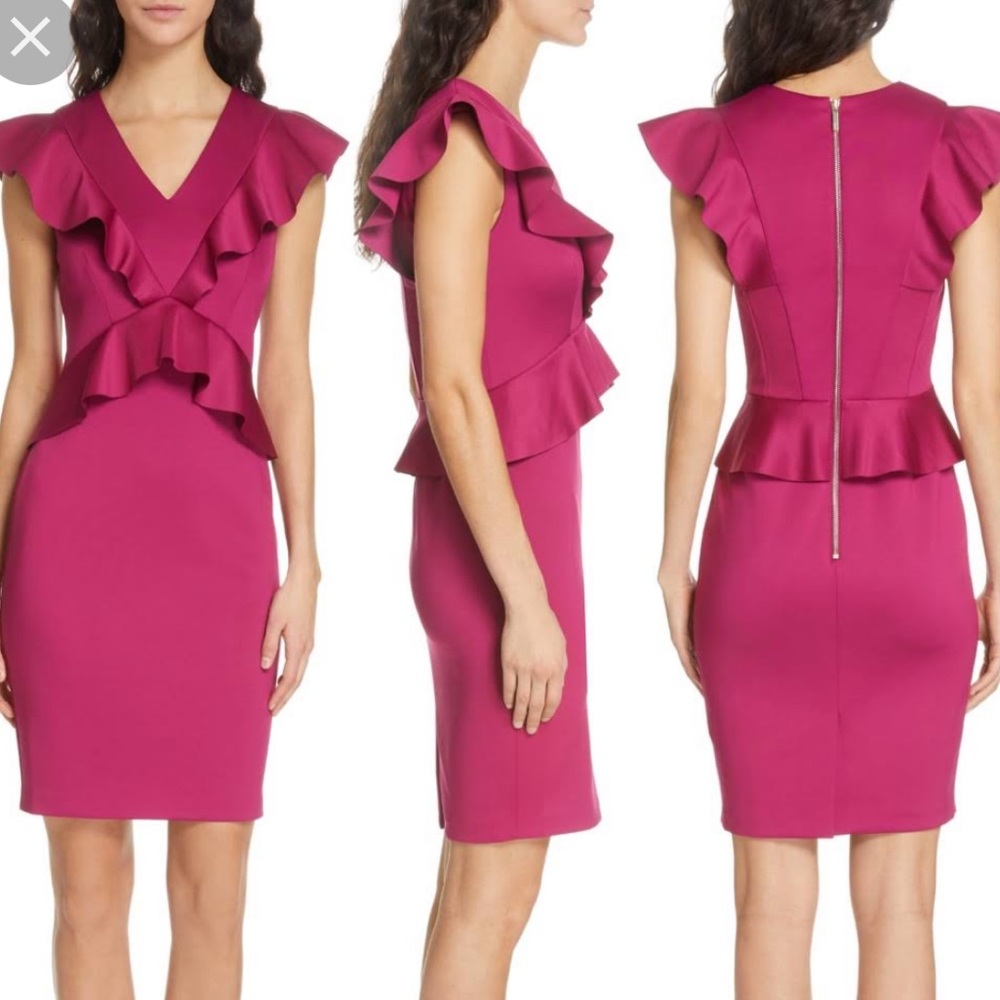 NWT ted baker alair ruffle trimmed fuschia dress sz 3, US 8